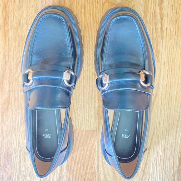 NEW NO Tags/Box Zara Black Chunky Lug Heel Loafers Moccasins Shoes 9W/M7 - Picture 8 of 8